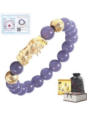 Real Jade Feng Shui Wealth Bracelet - 24K Gold Plated PiXiu Dragon Protection